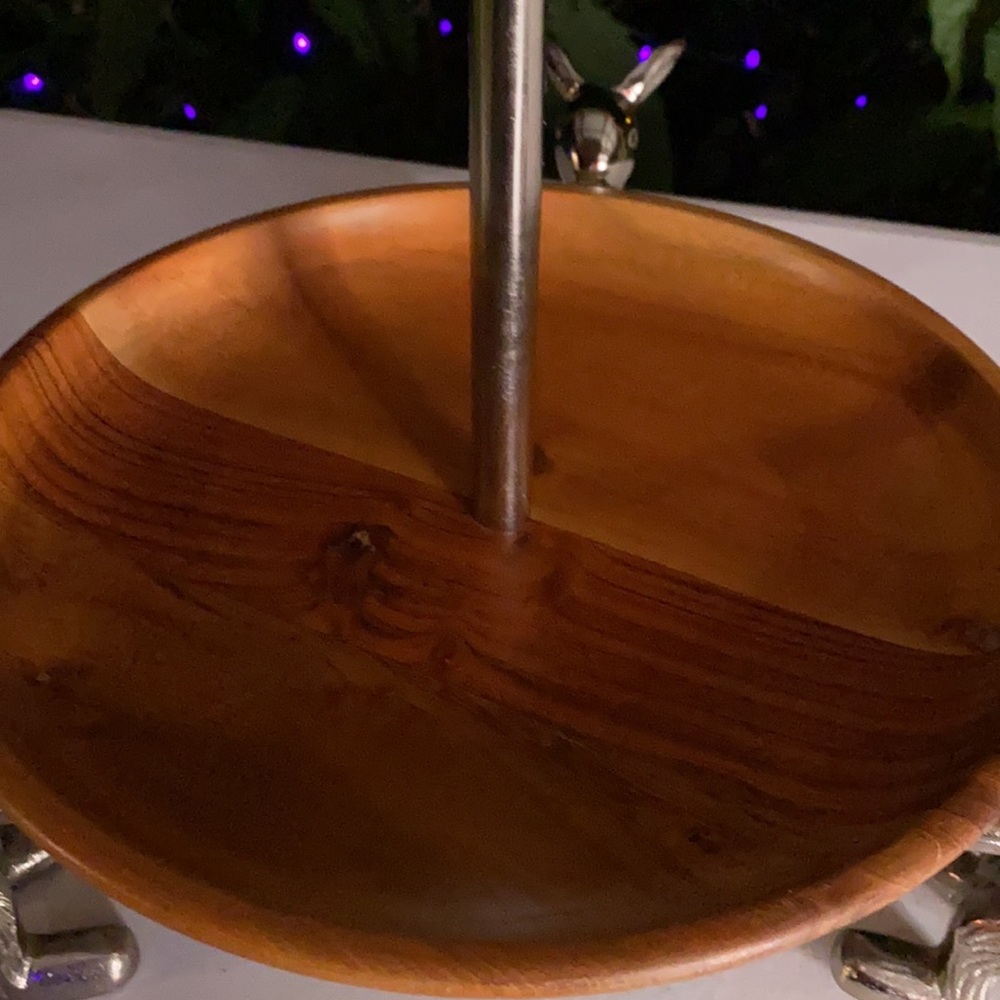 Pottery Barn Two Tier Triple Rabbit Wooden Server - Picture 9 of 14
